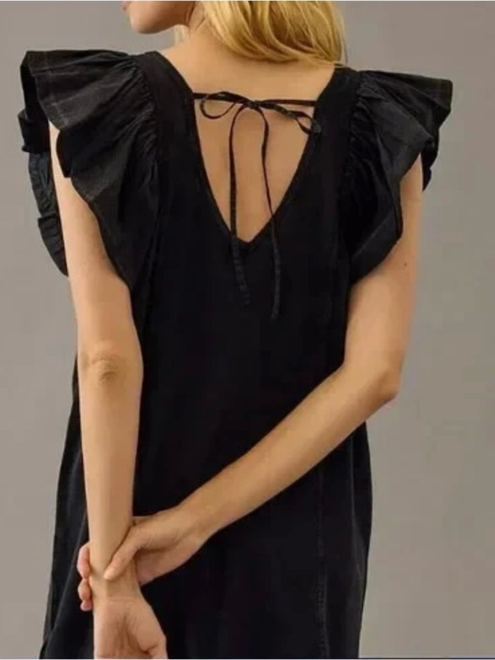 Daily Practice by Anthropologie Malibu Creek Black Ruffled Sleeve Shift Dress - Picture 3 of 6